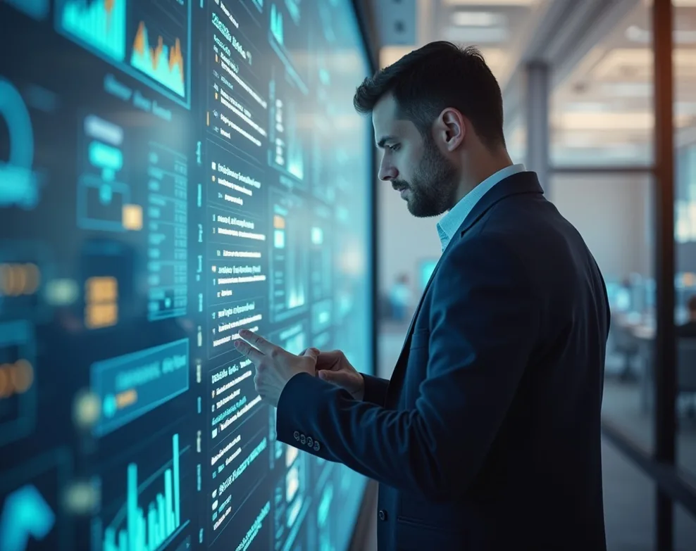 Business consultant analyzing complex challenge with team