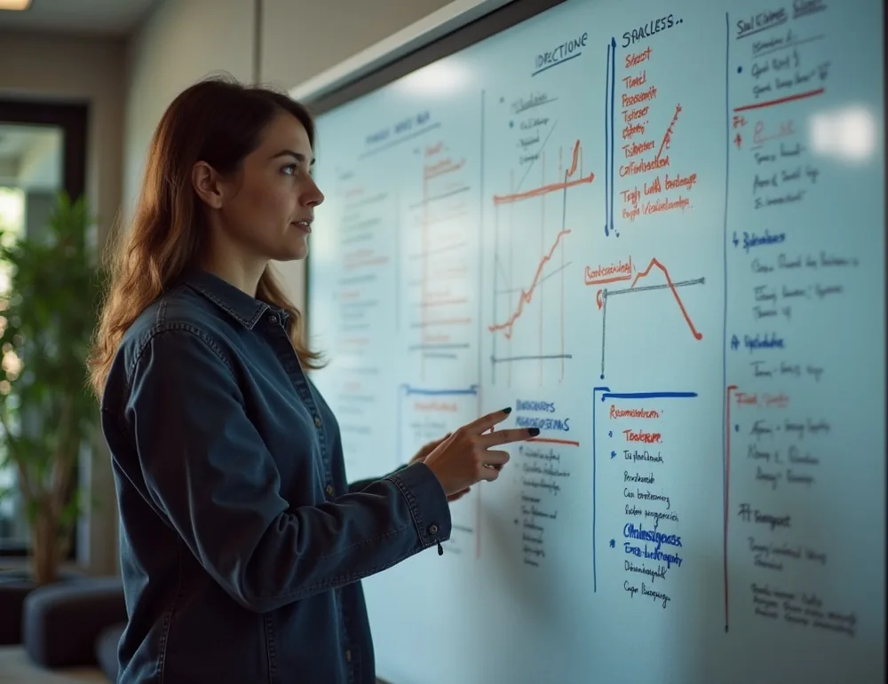 Mentor helping professional with strategic decision making